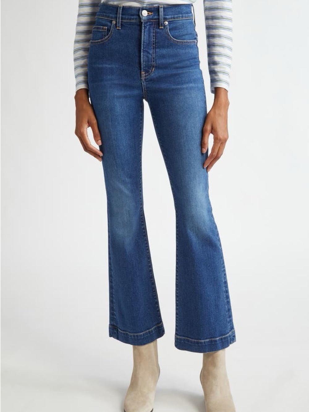 Veronica Beard Carson Ankle High-Rise Flare Jeans - Bright Blue